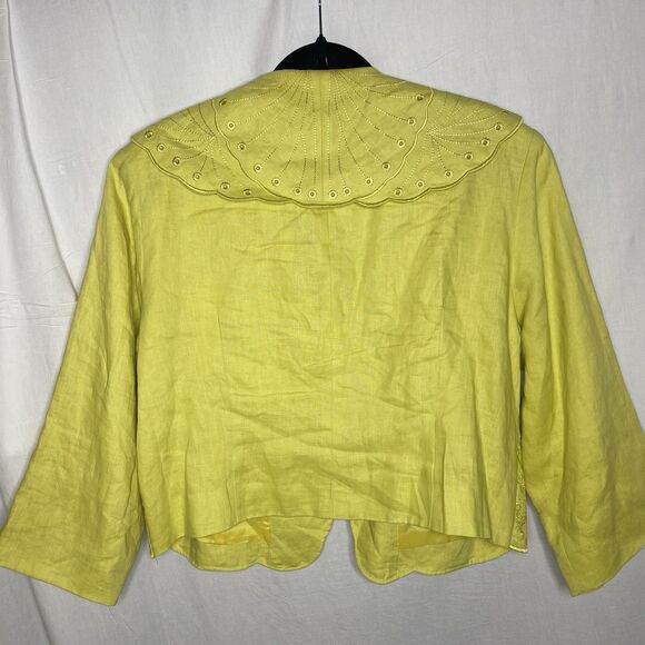 DONNA VINCI Belero Jacket Linen Embroidered Shawl Collar Cropped Women 18 Yellow - Picture 2 of 9